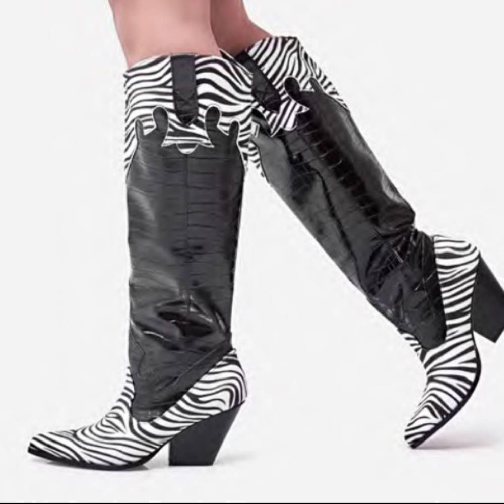 Crocodile & Zebra Print Knee Hi Western boots